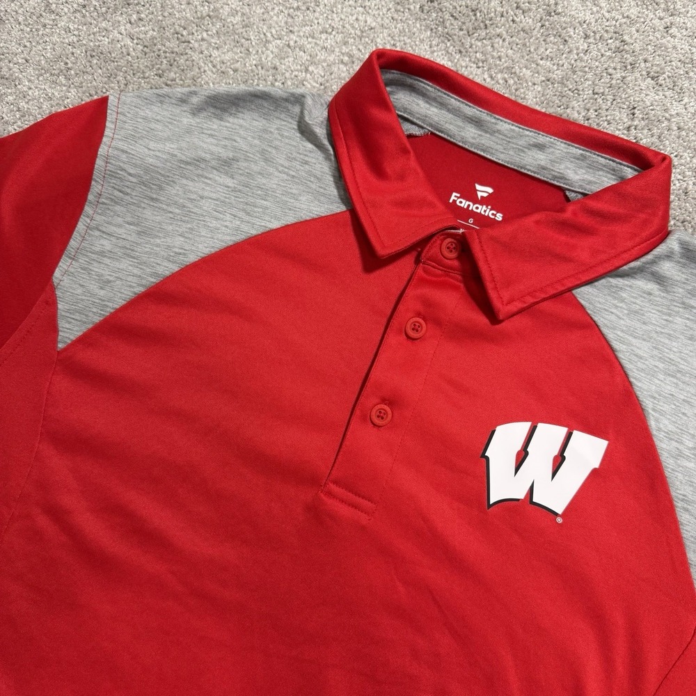 Fanatics Wisconsin Badgers Polo Shirt Mens L Red Short‎ Sleeve Golf NCAA NWT